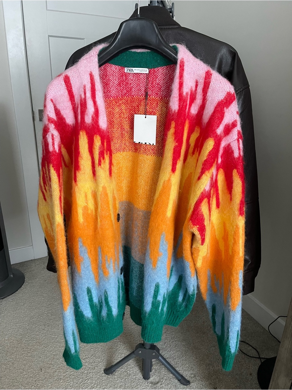 Zara Multicolor Fuzzy Open Cardigan - Pink, Red, Yellow, Green, Blue